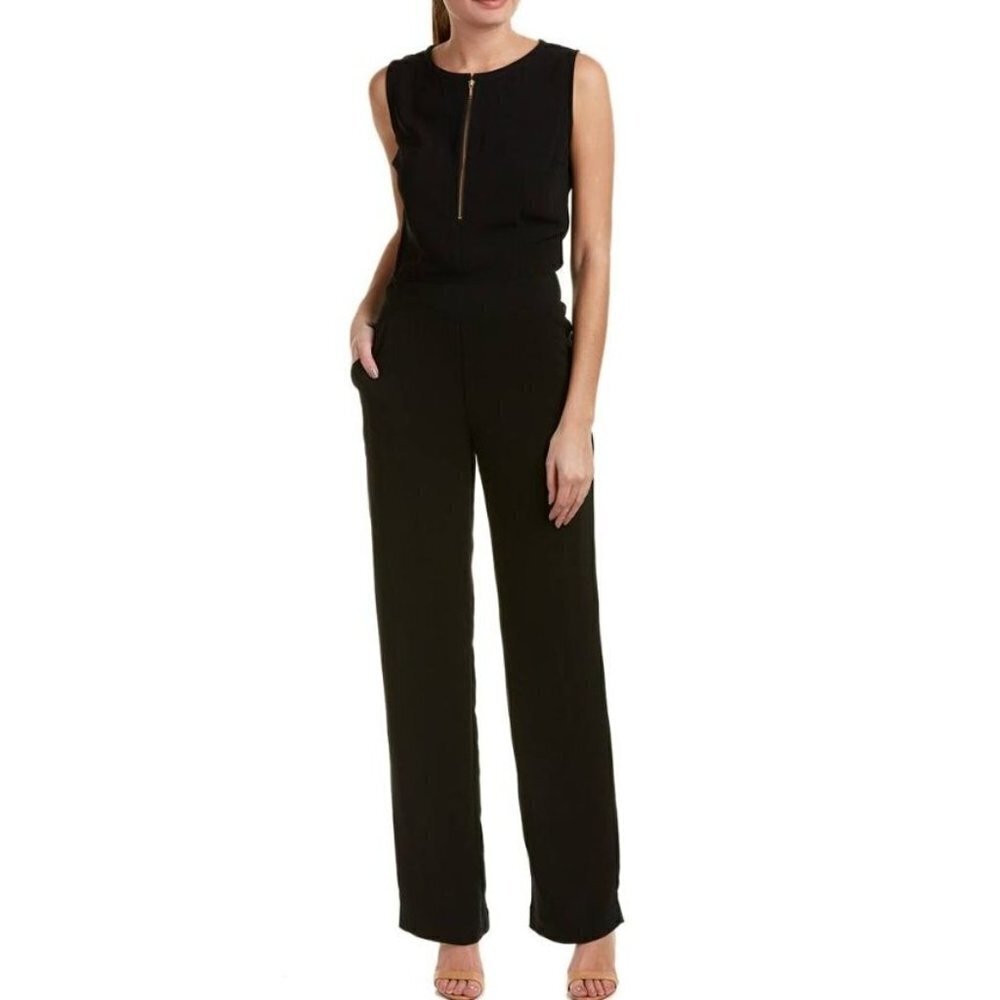 CABI #3340 Grace Black Sleeveless Wide Leg Jumpsuit Size 4  Front & Back Zip